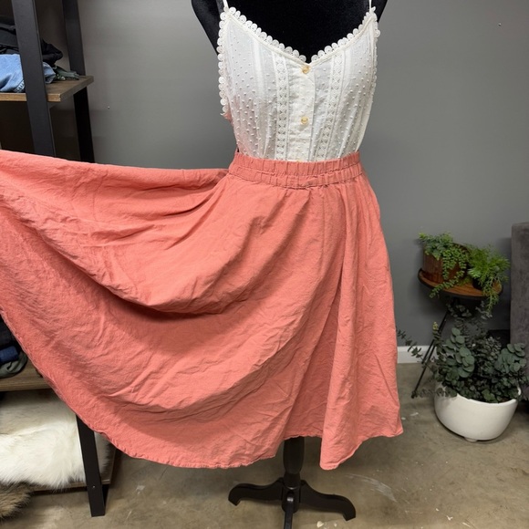 Flint and Moss pink linen blend skirt womens small full midi tie waist feminine - Picture 4 of 9